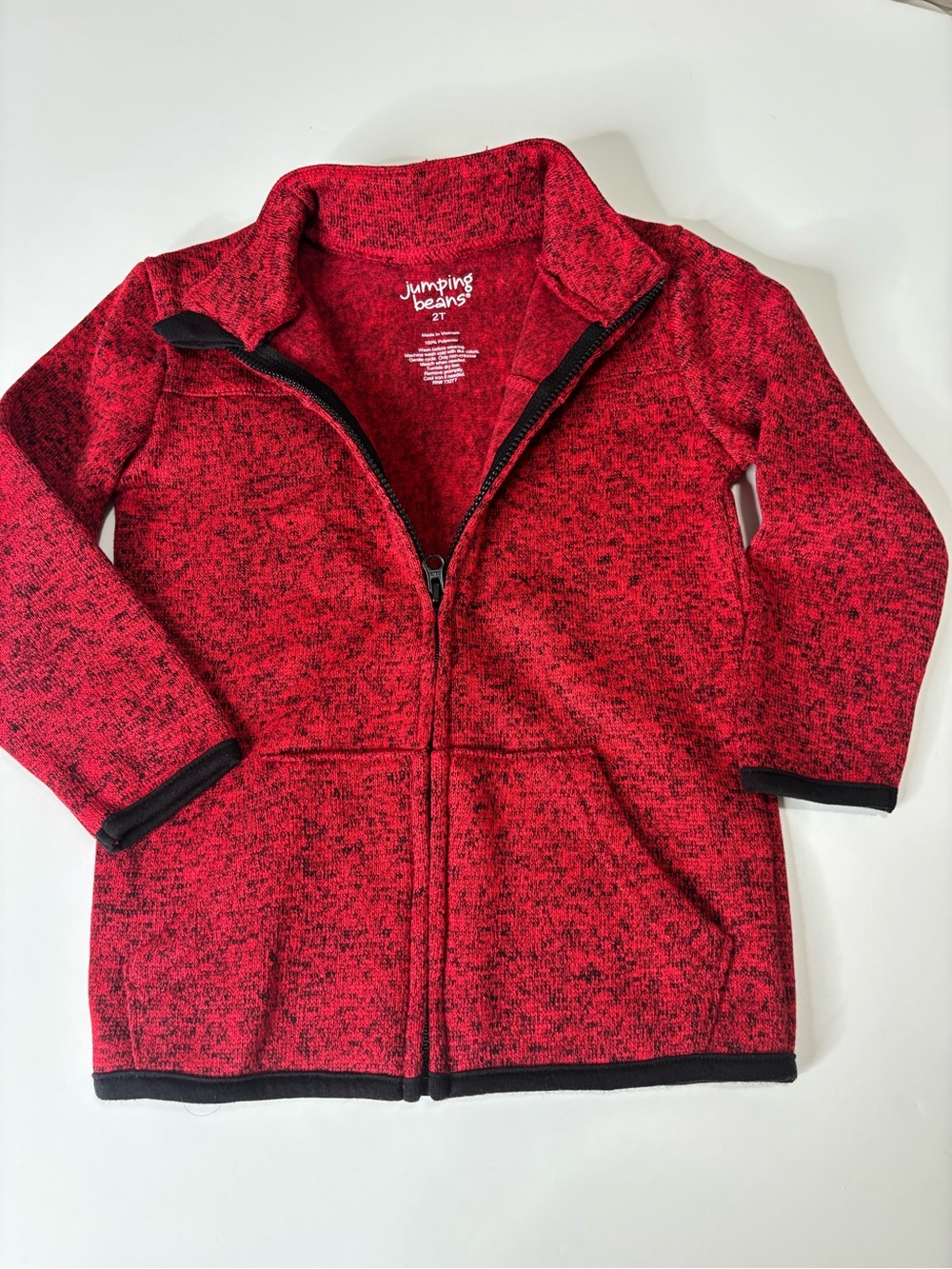 Jumping Beans Marled Full Zip Jacket Red Fleece Boy 2T Cozy Classic